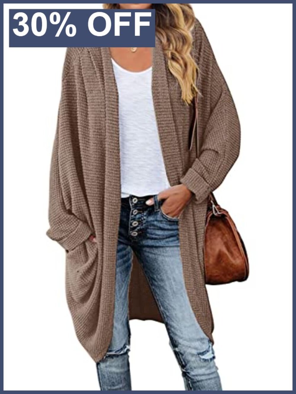 Oversized Waffle Knit Cardigan Dolman Sleeve Cocoon Slouchy Fall Sweater